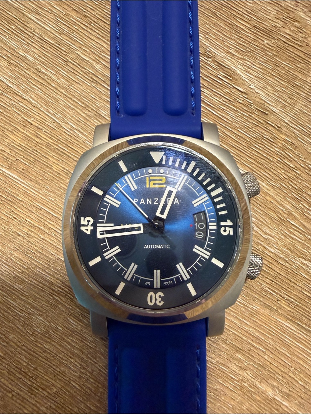 Panzera Blue Dial Automatic Dive Watch with Blue Strap